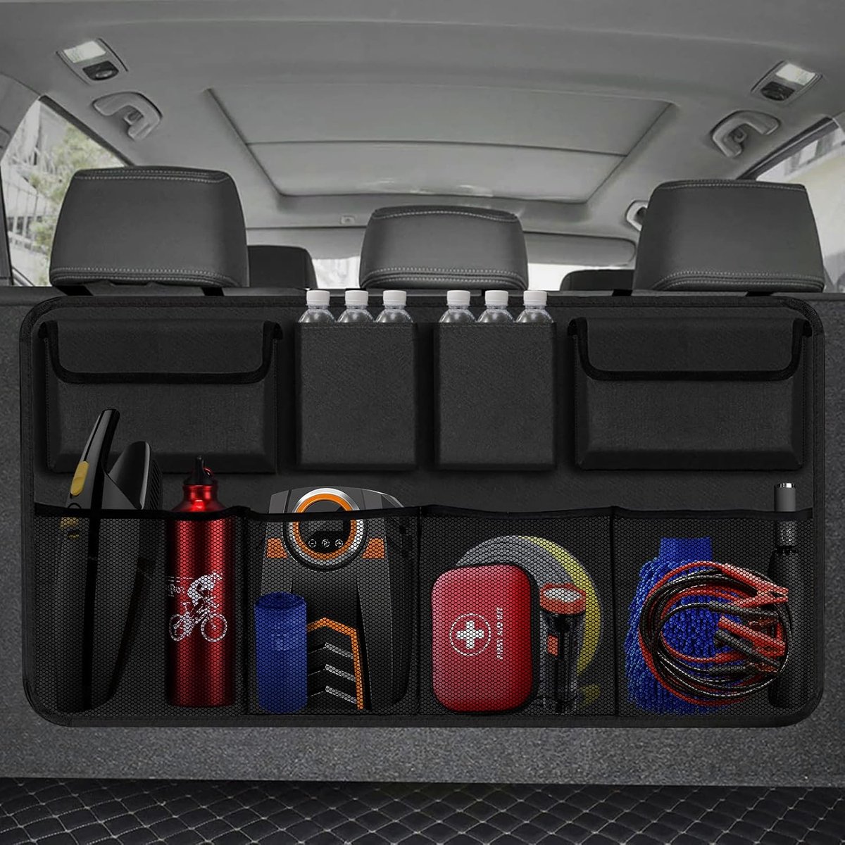 Image of 87×45cm - Autokofferbakorganizer - Hangende organizer voor achterbank - Wordt geleverd met 8 grote opbergvakken - Geschikt voor SUV, vrachtwagen, bestelwagen - Ruimtebesparend - Zwart