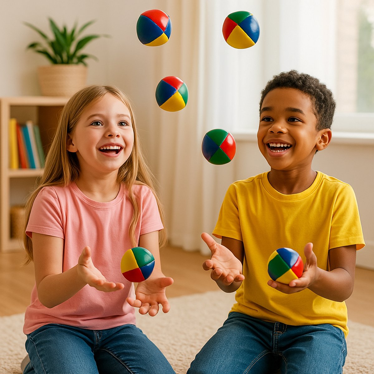 Jongleerbal - 6x - gekleurd - D6,5 cm - sport en spel ballen — cadeau in Spellen & Speelgoed - foto 2