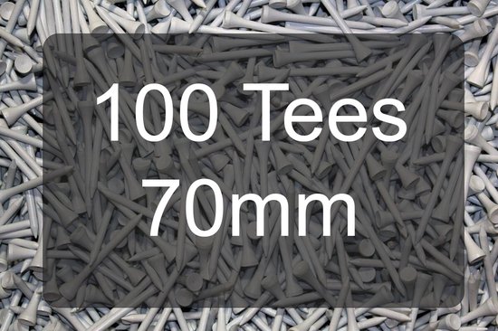 Grote hoop witte golftees van 70mm, tekst 100 Tees 70mm op de voorgrond.