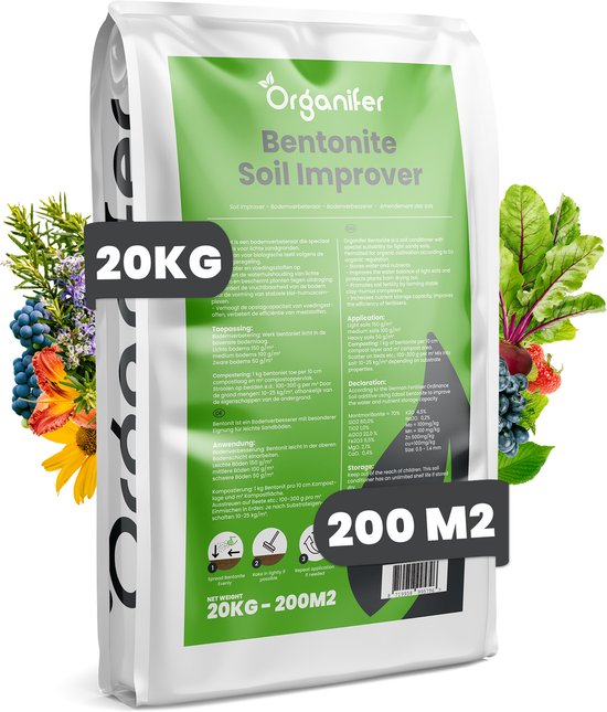 Bentoniet Klei - (20 kg – voor 200 m2) - Zandgrond Bodemverbeteraar - Organifer