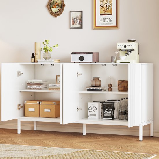 KecDuey Dressoir dressoir met gouden metalen poten, 120 x 30 x 80 cm, modern dressoir in minimalistische stijl, 4-deurs, greeploze buffetkast voor eetkamer, woonkamer, keuken, marineblauw