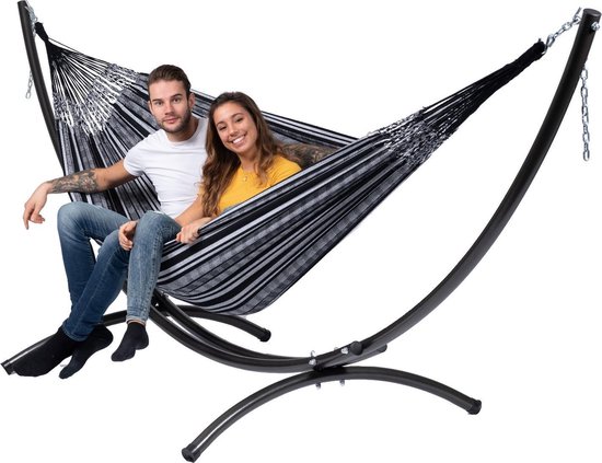 Hangmat met Standaard Tweepersoons 'Arc & Comfort' Black White | Complete  hangmatset |... | bol.com