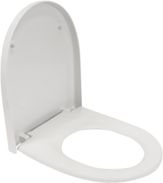 WENKO Wc-bril Galati, platte toiletbril in D-vorm met softclosemechanisme, van duroplast, Fix-Clip-bevestiging, mat wit