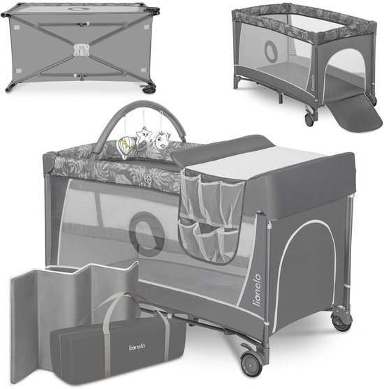 Lionelo Flower Campingbedje - 2in1 - Meegroeibed - Co-sleeper - LockGuard - draagtas - Reisbedje/Box - Praktische Zij-Ingang met Ritssluiting - Hoogwaardige Schuimmatras - Snel Opvouwsysteem - Multifunctionele Box en Reiswieg