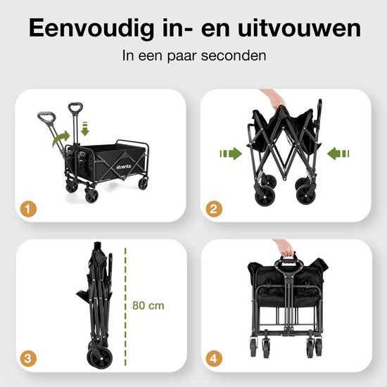 Strents® Opvouwbare Bolderkar Tot 120kg Draagvermogen - Zwart 83x47x60cm - Inhoud 120L Bolderwagen met Duwstang - Bolder Wagen Strandkar - Opvouwbare Draag Kar van Strents — afbeelding 3