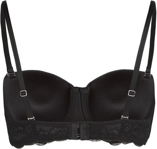 Zwarte push-up bh met verstelbare bandjes, kanten achterband en sluiting.