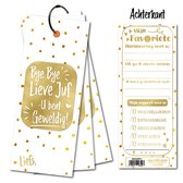Invulkaart Bye Bye Juf - Invulkaarten set van 15 stuks - met sluitring - invulkaartjes om af te geven - Goud