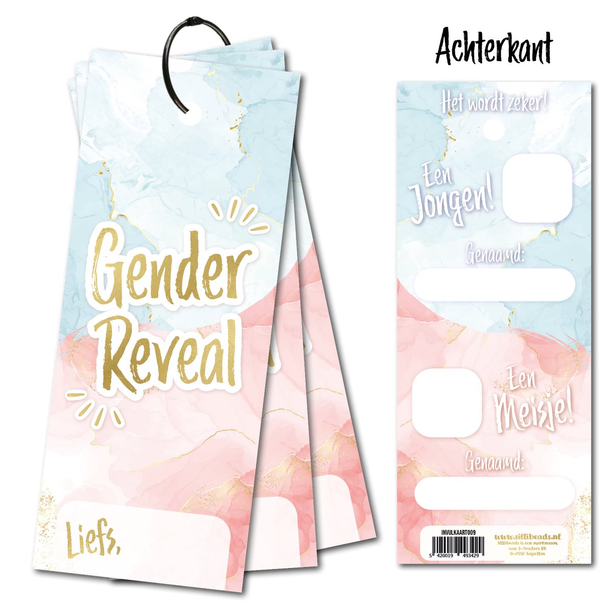 Invulkaart Gender Reveal - Invulkaarten set van 15 stuks - met sluitring - invulkaartjes om af te geven - Jongen of Meisje