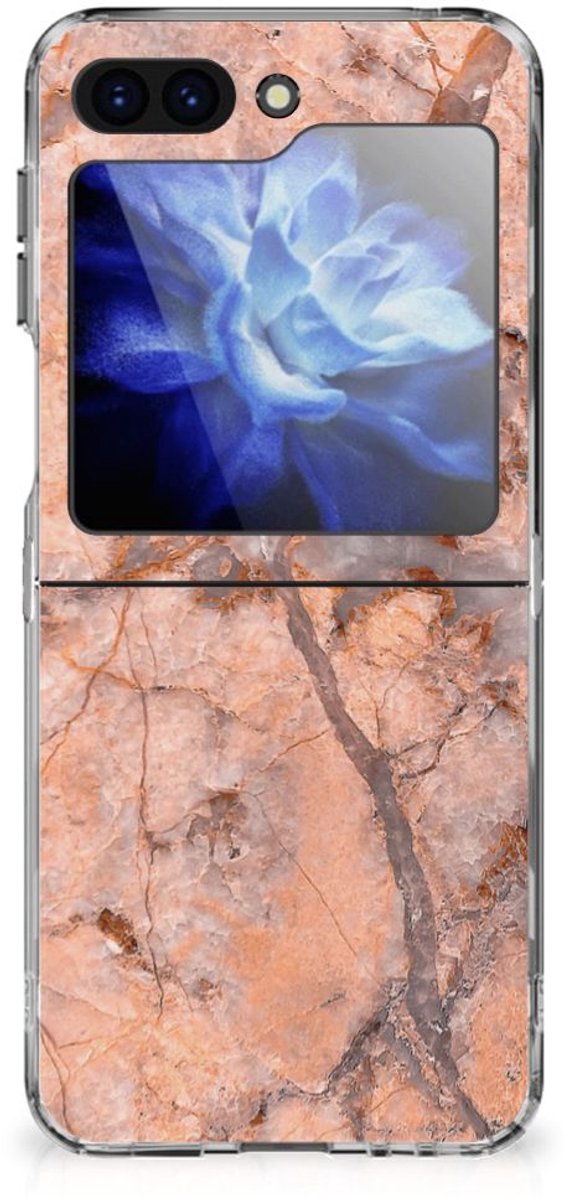 Samsung Galaxy Z Flip 6 TPU Siliconen Hoesje Marmer Oranje