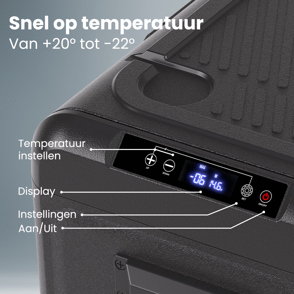 Auronic Elektrische Koelbox - Compressor - Met Wielen - 12V 230 Volt - Camping Koelkast - Auto - 40L - Frigobox - Zwart/Grijs – foto 3