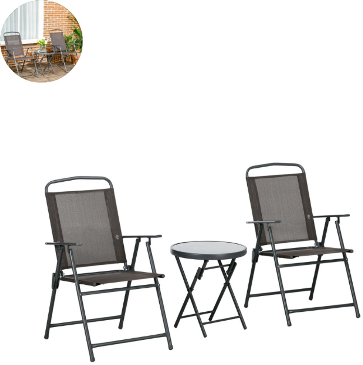 Balkonset 2 personen - Tuinset - Bistroset - Grijs - Weerbestendig - 3 delig - Tuintafel en 2 stoelen - 2 personen - Gecoat staal - Onderhoudsvrij staal