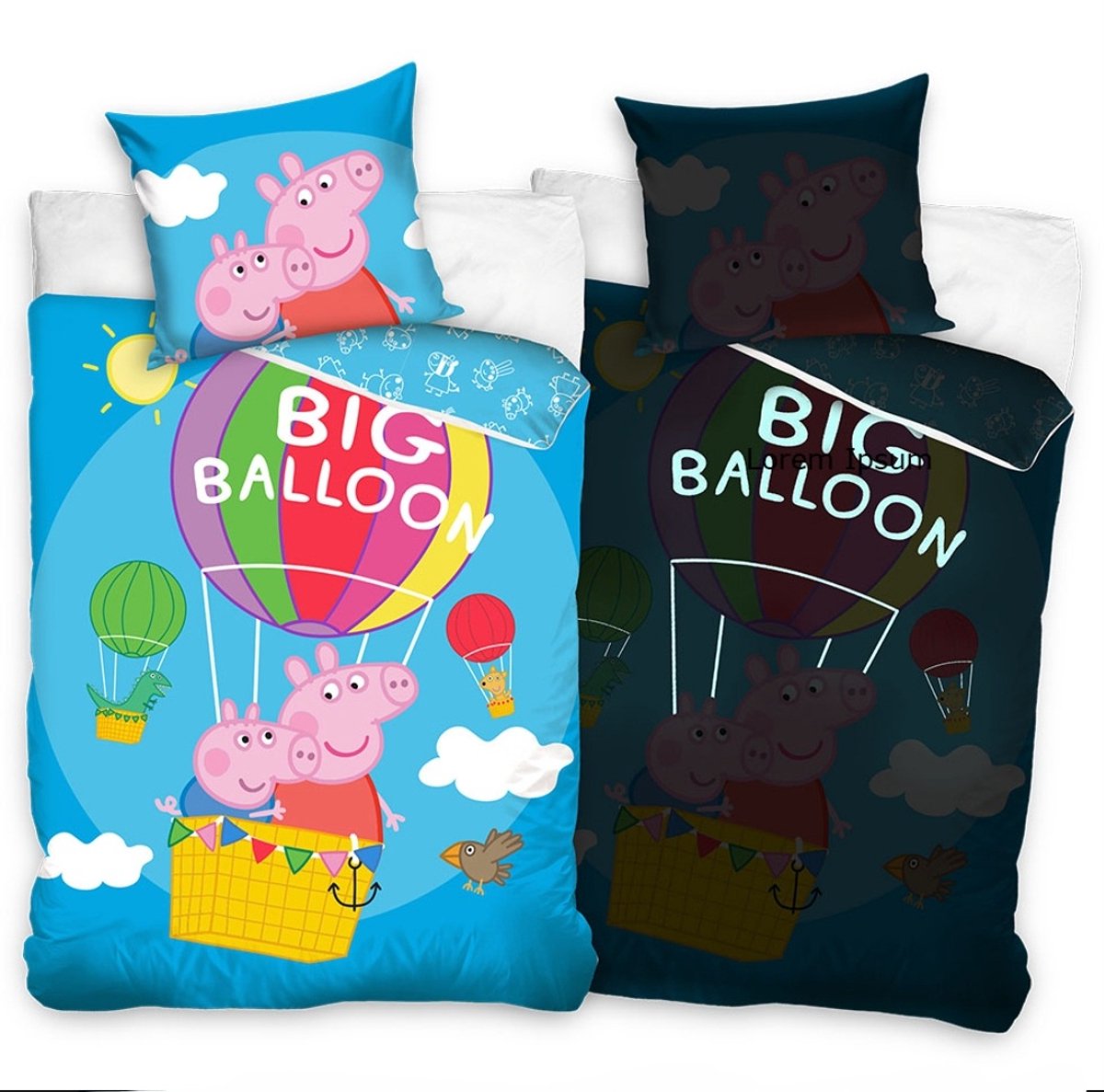 Dekbedovertrek met 1 kussenslop 140 cm x 200 cm - katoen - Peppa pig - Licht in het donker - glow in de dark - lichtgevende