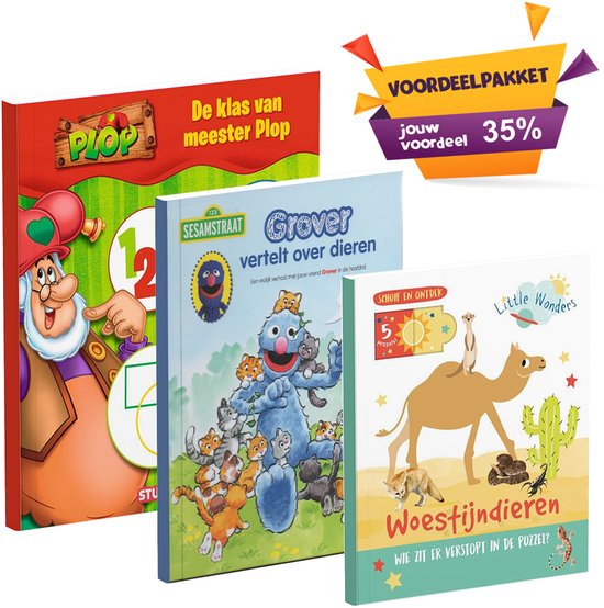 Foto: Voorleesboek educatief boek en schuifboekje voor peuters voordeelpakket van 3 kinderboeken voor 2 tot 3 jaar voorleesboek sesamstraat schuifboekje woestijndieren educatief boek kabouter plop interactief speelgoed cadeau jongen meisje