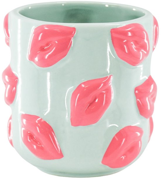 Pot de fleurs Housevitamin - Pot de fleurs Plantes - Céramique - Vert menthe / Rose - 11x11x11,5cm. Perfect pour votre intérieur !