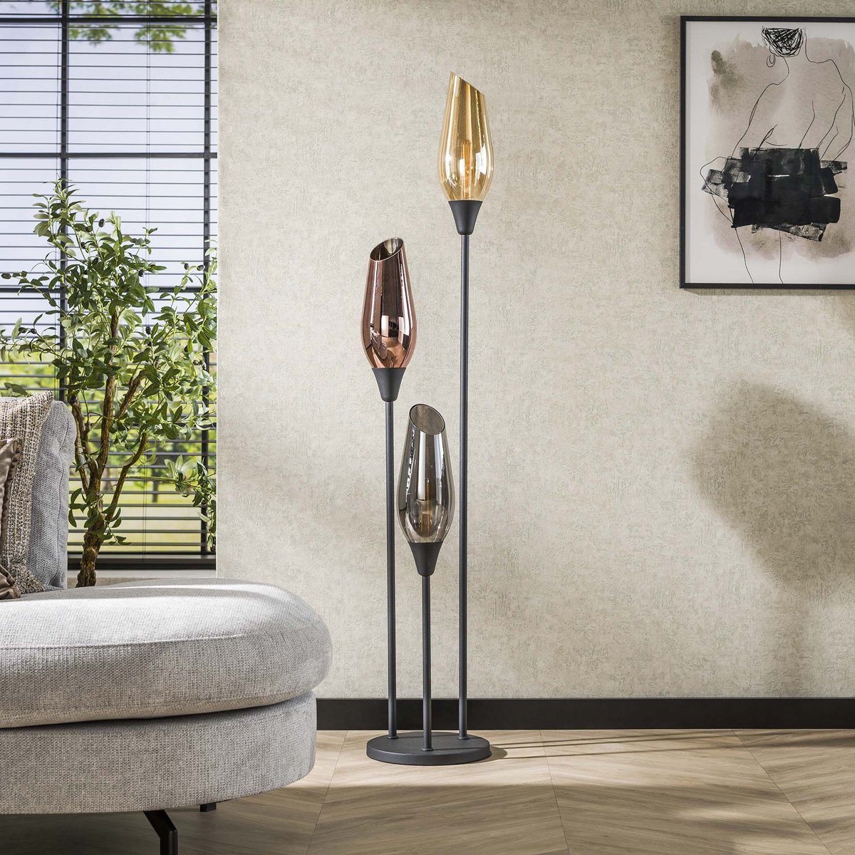 PS-Collection Cocoon Mix Glass Vloerlamp - Amber/Koper/Chroom - 35x35x168 - Metaal - vloerlampen woonkamer, vloerlamp zwart, vloerlamp industrieel, vloer lamp, vloerlampen landelijk, staande lampen woonkamer, staande lampen, staande lamp industrieel thumbnail 2