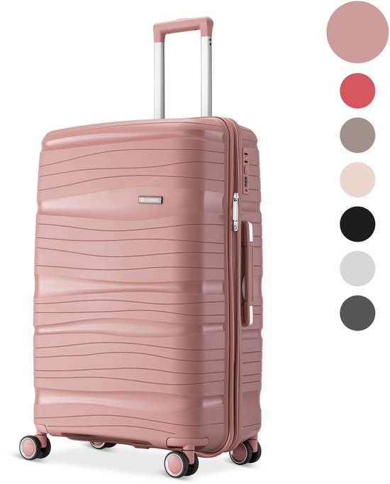 SKYCASES Travelin' Charm – 28-inch Grote Reiskoffer - Cijferslot - 41x24x69 cm - 98L - Lichtgewicht, Waterdicht & Duurzaam - Roze