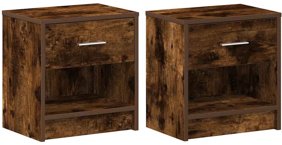 vidaXL Nachtkastjes - 2 - st - met - lade - 39x28x41 - cm - gerookt - eikenkleurig