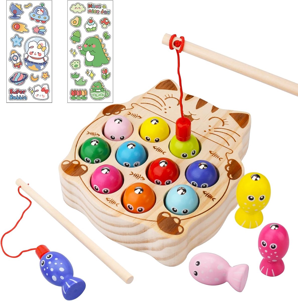 Montessori 2-in-1 Houten Magneetspel voor Kinderen - Vissenspel en Magnetisch Visspel - Educatief Speelgoed voor 2 tot 5 Jaar