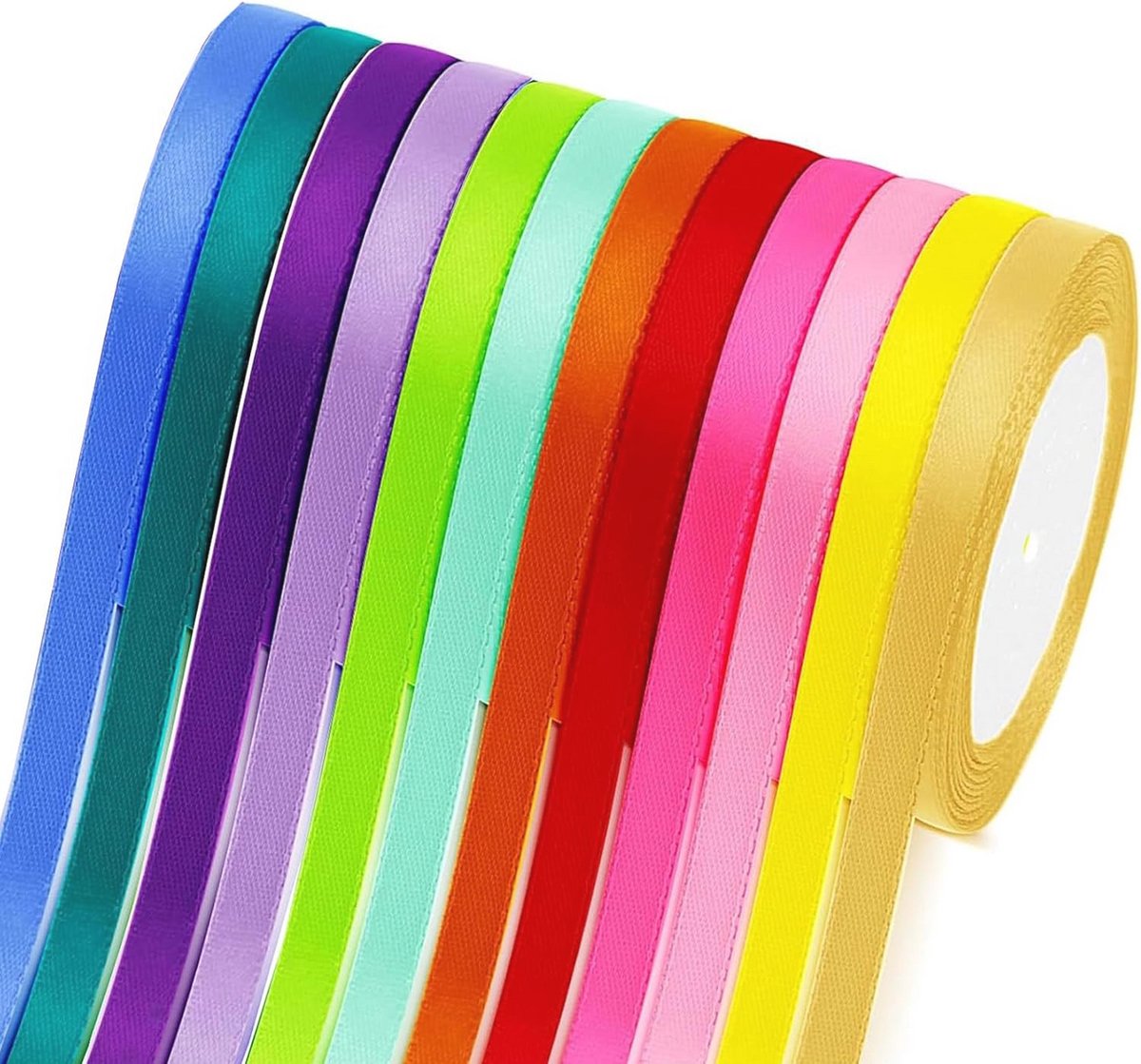 Kleurig satijnen knutsel lint - 12 kleuren, 6 mm x 22 m voor decoratie en cadeau verpakking