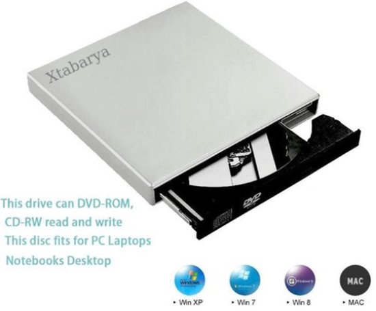 CD-ROM Speler Externe Dvd Usb 2.0 DVD-ROM Drivecd Rw Optische Drive Recorder Draagbare Voor Macbook Laptop Computer Pc Windows 7/8 van Xtabarya — afbeelding 4