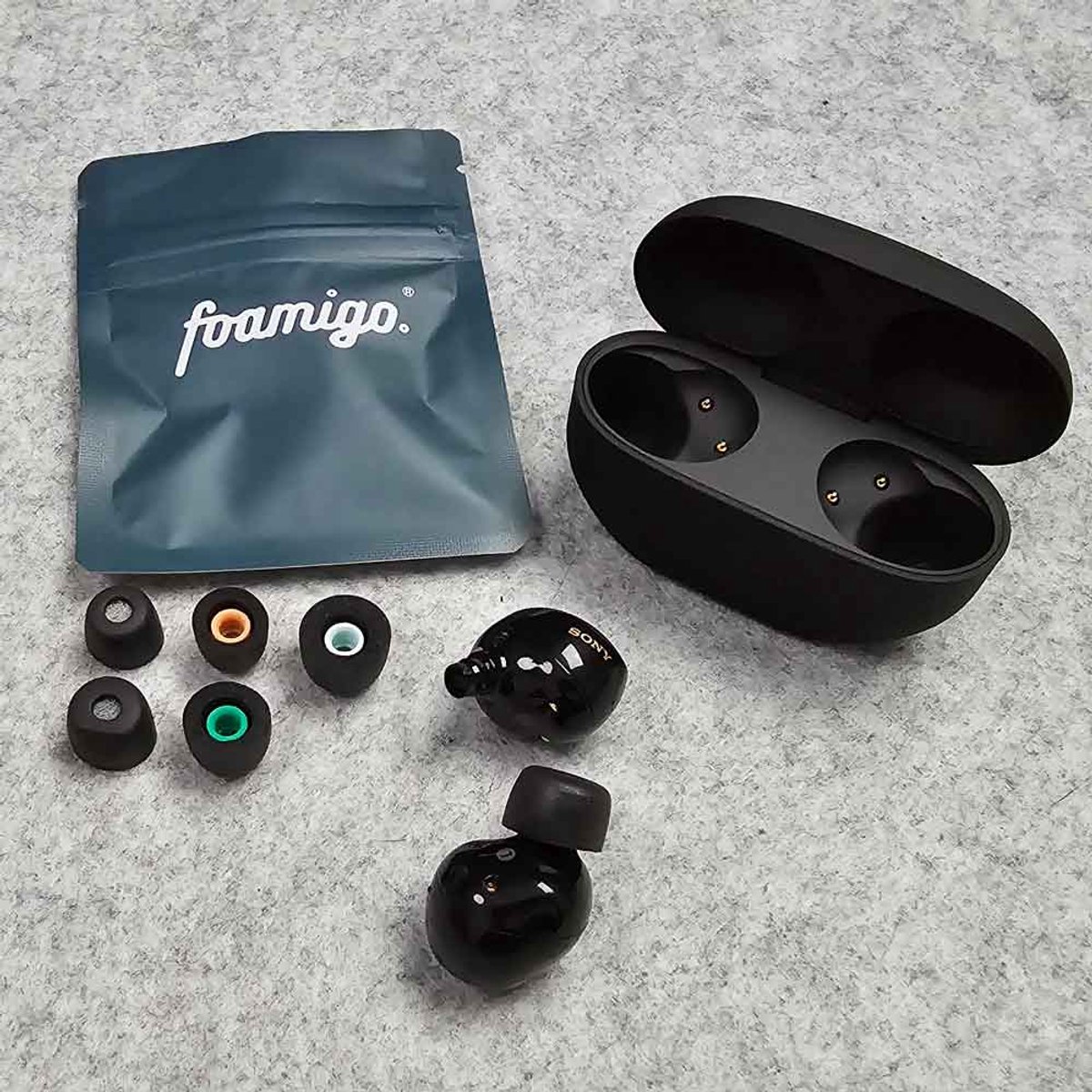 Foam eartips geschikt voor Sony WF-1000XM5 - 6× Extra Small - memory foam opzet oortjes - foamigo® – foto 7