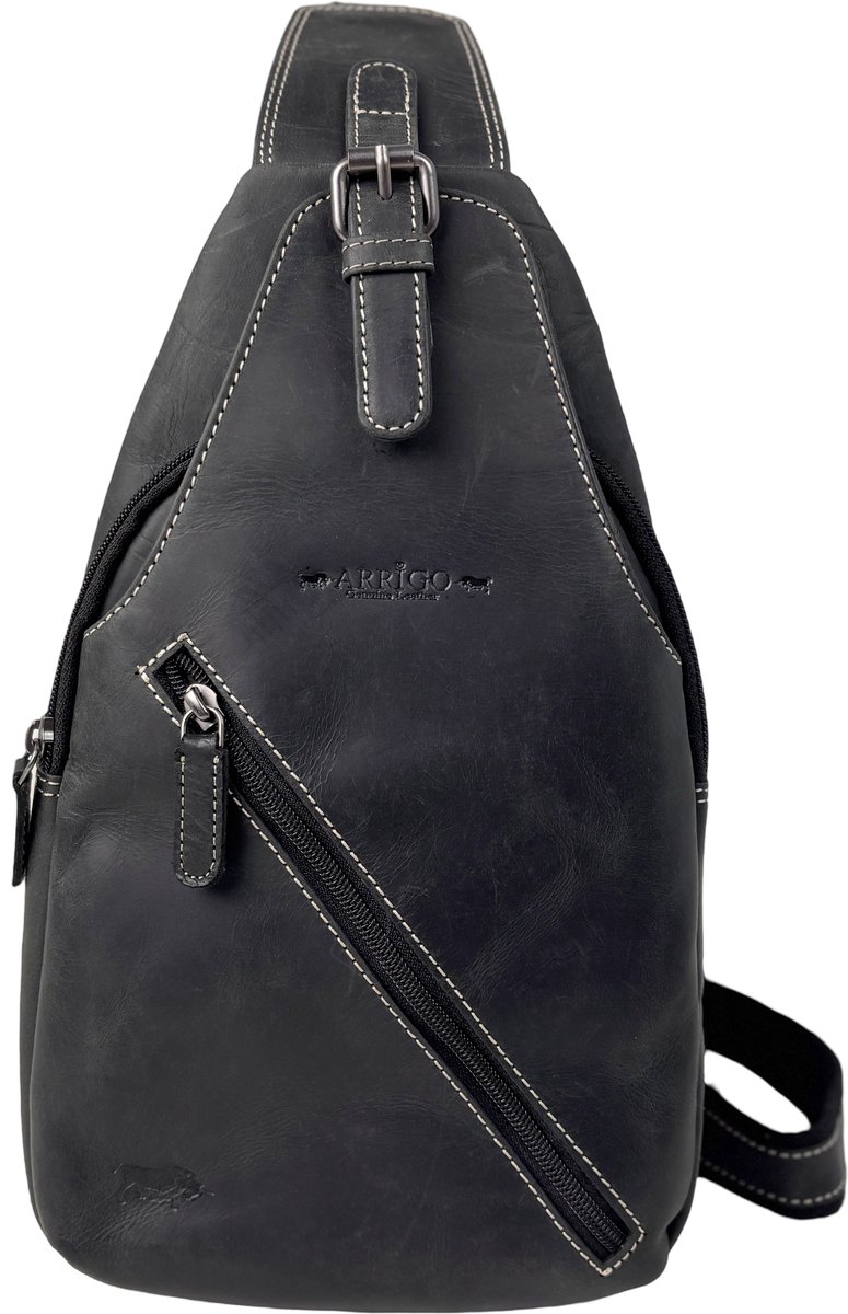 Arrigo Slingbag van Leer - Zwarte Crossbody Tas van Buffelleer - Stijlvolle en Praktische Schoudertas - Meerdere Vakken