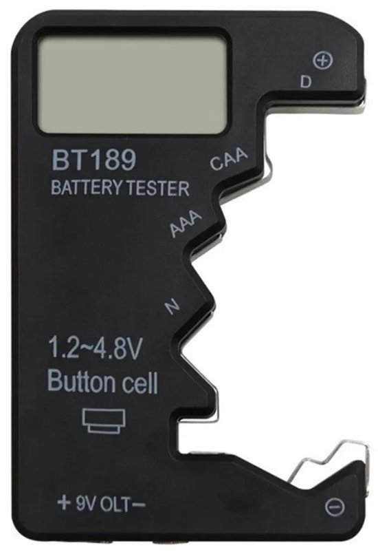 BT189 Ultra-Compacte Batterijtester – Universele LCD Tester voor 9V, AAAA, Knopcellen – Digitale Huishoudelijke Batterijmeter & Powerbank Detector
