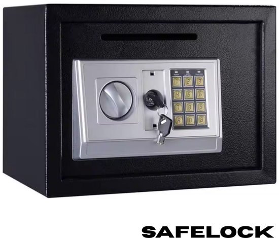 SafeLock Kluis Brandwerend XL - Met 2 Compartimenten - Elektrische kluis - Kluisje met Cijferslot en Sleutel - Kluis Brandwerend met Sleutel - Met Muurbevestiging - 2 Soorten Vergrendeling - XL Capaciteit - 35x25x25