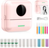 Ilona Mini printer voor mobiel - Pocket printer - Premium Mini Fotoprinter - Draagbare Smartphone Printer - Mobiele fotoprinter - Sticker printer - Roze - Incl. 5 Rollen Zelfklevend Papier + 5 Rol Wit Papier + 3 Rollen Gekleurd Papier + 5 Pennen