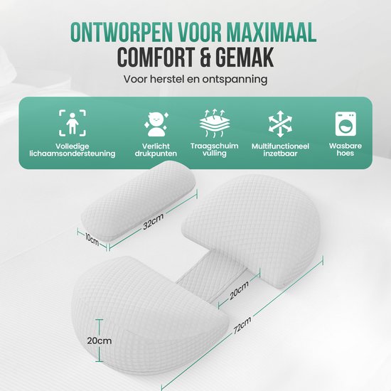 Avalo Zwangerschapskussen W-Vorm - Traagschuim - Zijslaapkussen Volwassenen - Verstelbare Wig - Buik-, Rug- & Beensteun - Voedingskussen - Lichaamskussen - Wasbare Hoes van Avalo — afbeelding 2