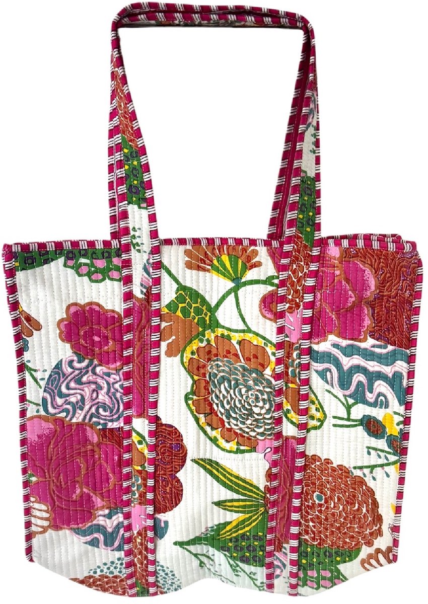 Shoppingbag / Strandtas Kantha Bouquet White 37x48 cm