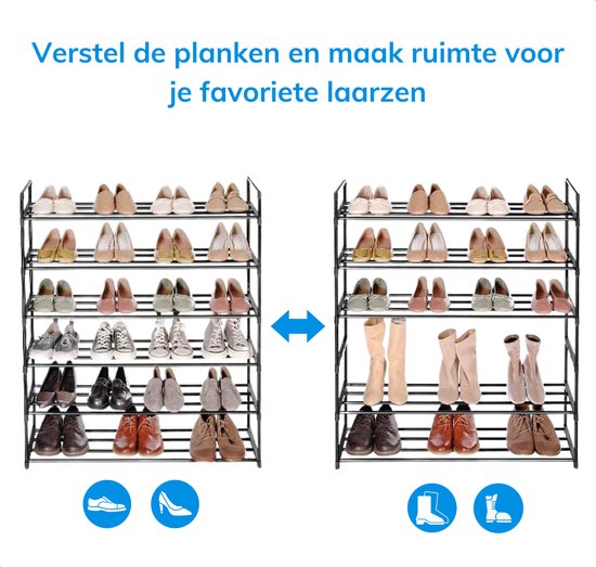 ACAZA Schoenenrek - Schoenenkast - Set van 2 - Voor 24-30 paar schoenen - 92 x 30 x 54 cm - Metaal - Zwart