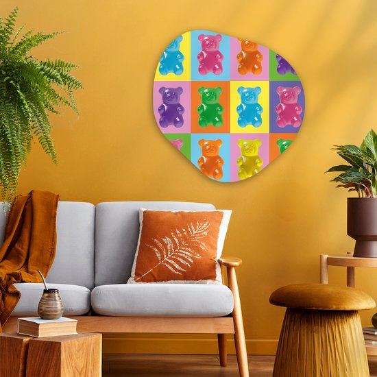 Organische wanddecoratie 60x60 cm - Organisch schilderij Art- Snoep - Kleurrijk - Muurdecoratie woonkamer - Kamer decoratie - Schilderijen - Muurcirkel aesthetic