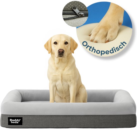 Buddy Beds Orthopedische Hondenmand 115cm – Luxe Hondenbed & Groot Hondenkussen – Waterdicht, Wasbaar & Anti-slip – Hoes met Rits – Grijs – Large 115x90x20 cm