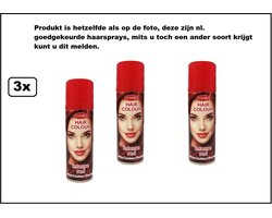 3x Haarverf/haarspray rood 125 ml - Intense red - Word bezorgd in doos ivm beschadeging - Festival thema feest carnaval haar kleurspray party