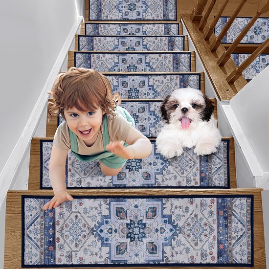 15 Pcs Marchettes D'Escalier 20 X 76 CM En Tissu Polyester Tapis D'Escalier Autocollant Antidérapant Marron