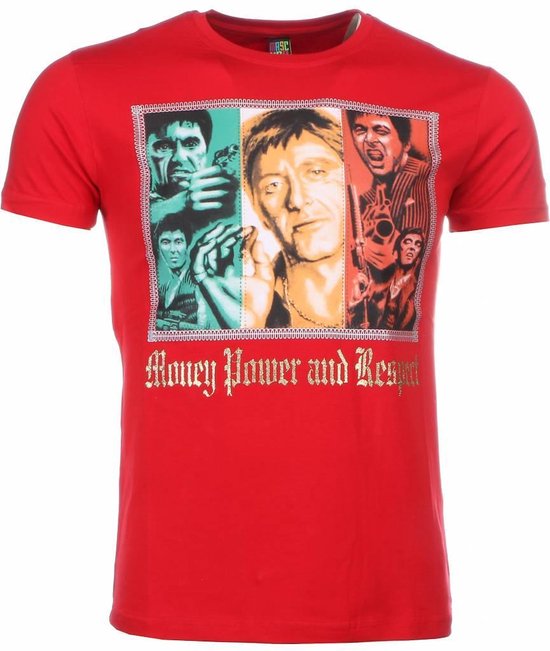 T-shirt - Scarface Money Power Respect Print - Rood