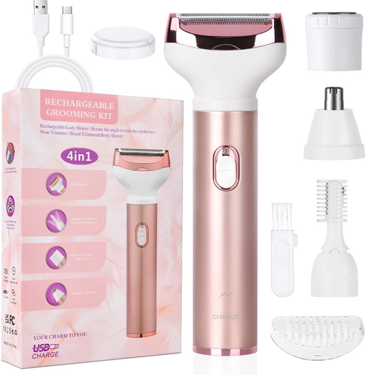 Draadloos 4-in-1 Elektrisch Scheerapparaat voor Dames - Multifunctioneel en Waterdicht