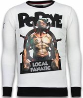 Local Fanatic Popeye - Pull strass - Pulls blancs / Pull col rond pour homme Taille M