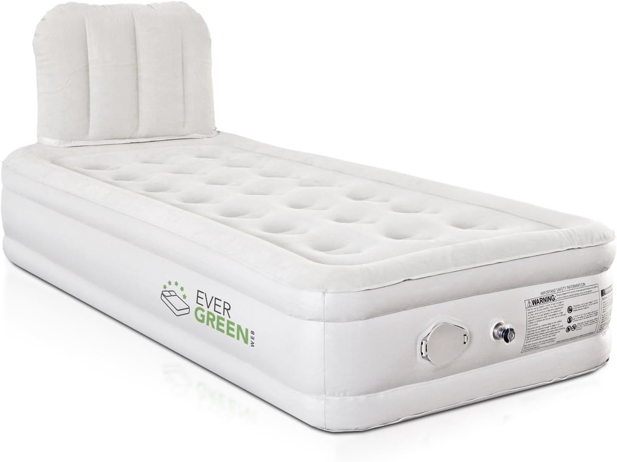 Zelfopblazend Luchtbed met Hoofdboord voor 1 Persoon - Elektrische Airbed Inclusief Tas