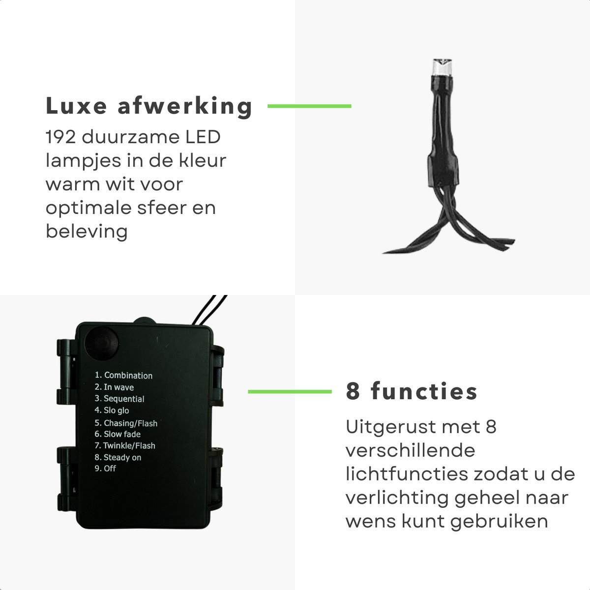 Cheqo® Kerstboomverlichting - Lichtsnoer - Kerstlampjes - Led Verlichting - Kerstverlichting voor Binnen - 192 LED - 15 Meter - Warm Wit - Op Batterijen – foto 2