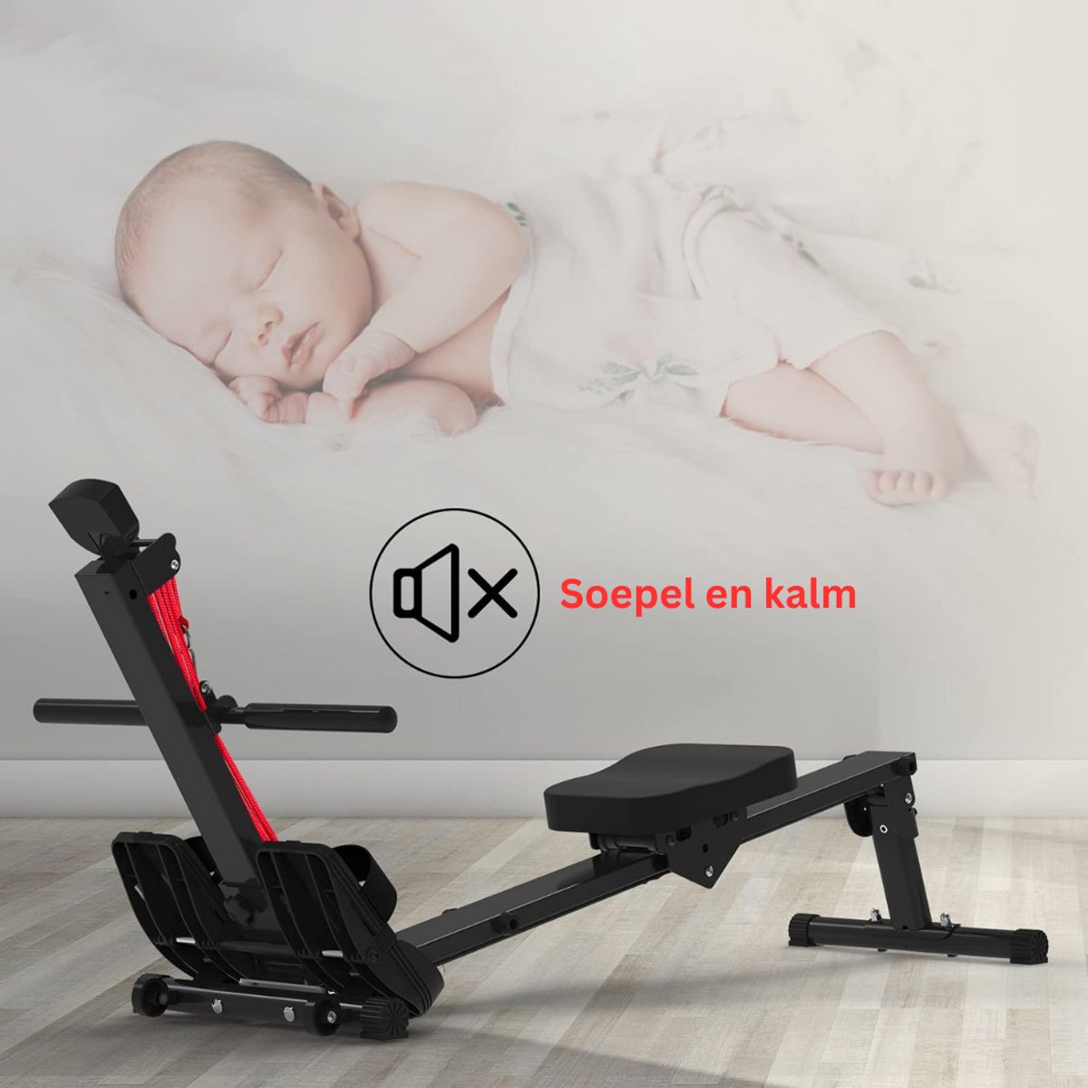 Afbeelding 3 van JMZR® Roeitrainer Inklapbaar - Hometrainer - Roeimachine Fitness - Zwart met Rood