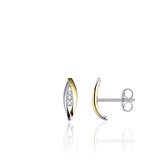 Jewels Inc. - Oorbellen - Oorstekers Fantasie gezet met Zirkonia - 12mm x 3mm - Bi-color 14 Karaat Goud