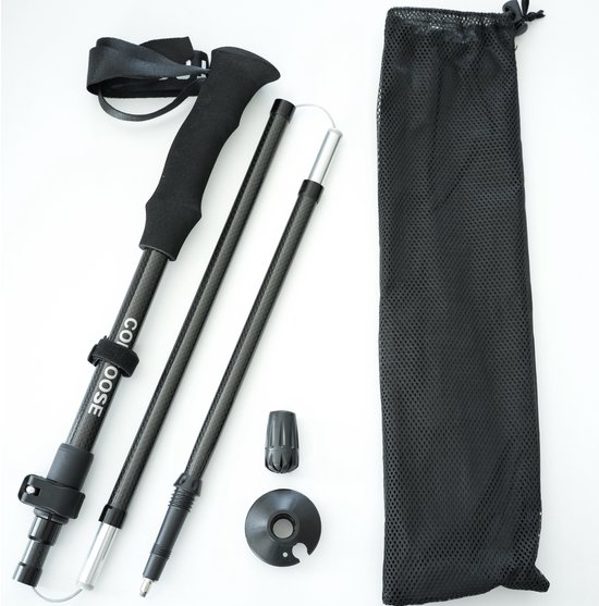 Wandelstok – 1 Stuk – Carbon Trekking Stok – Verstelbaar & Opvouwbaar – Telescopisch en Inschuifbaar – Lichtgewicht Hiking Wandelstok – Outdoor – Zwart