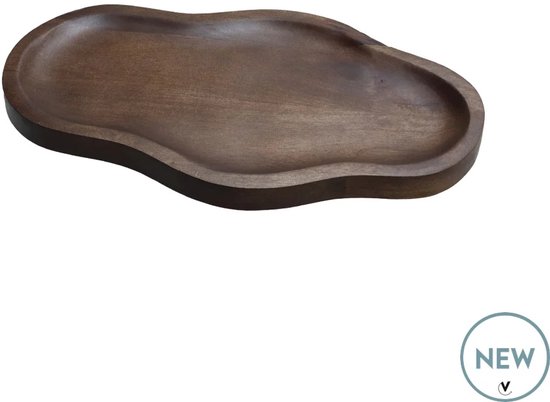 Bruin walnoothouten dienblad, organische vorm, 44x25x2cm.