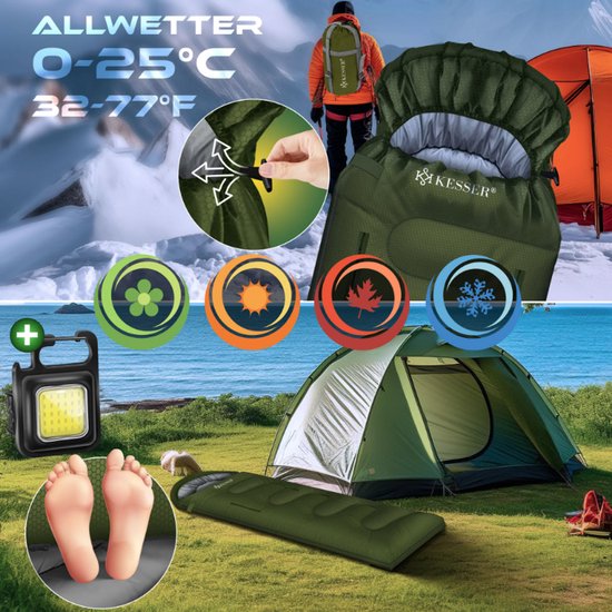 KESSER® Outdoor Slaapzak | Dekenslaapzak 3-4 seizoenen | Kampeerslaapzak voor volwassenen en kinderen — afbeelding 5