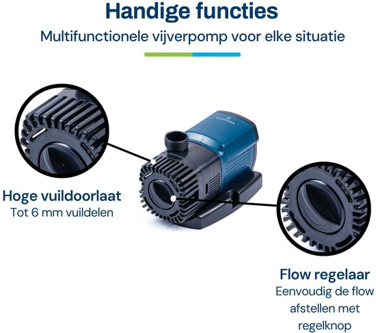 BluFlow Control 1.800 - Regelbare Vijverpomp voor in vijver - Fonteinpomp - Filterpomp - Beekloop of Waterval pomp - 1.800 liter per uur - 11 watt