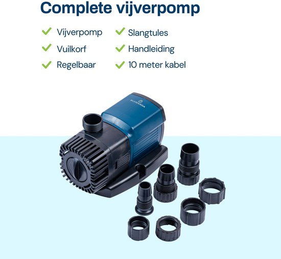 BluFlow Control 1.800 - Regelbare Vijverpomp voor in vijver - Fonteinpomp - Filterpomp - Beekloop of Waterval pomp - 1.800 liter per uur - 11 watt