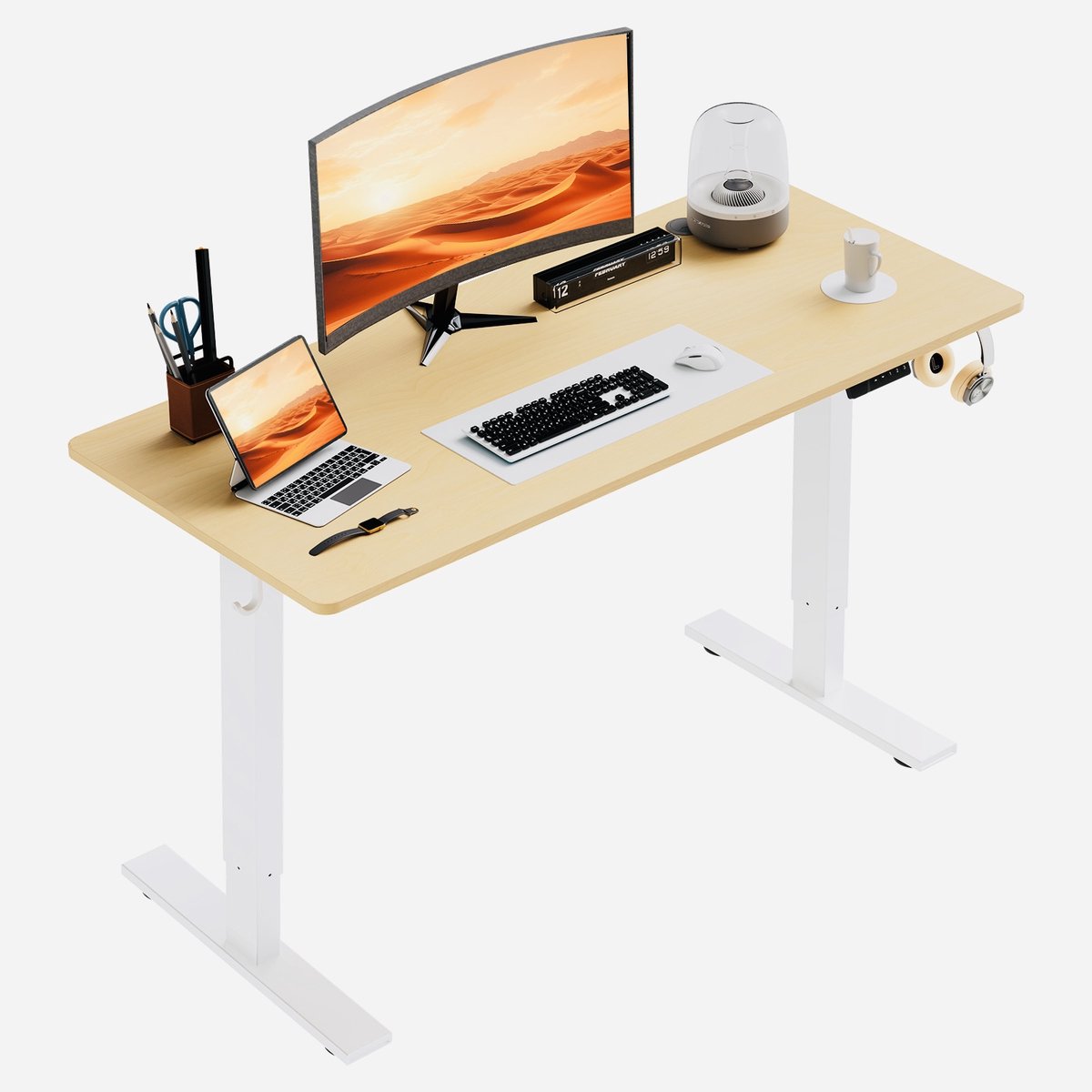 Zit-sta bureau 110 x 60 cm, Elektrisch in hoogte verstelbaar bureau, met geheugenfunctie en anti-botsingstechnologie, Stevig en Duurzaam, Stille Motor, Hoogte 70-117cm