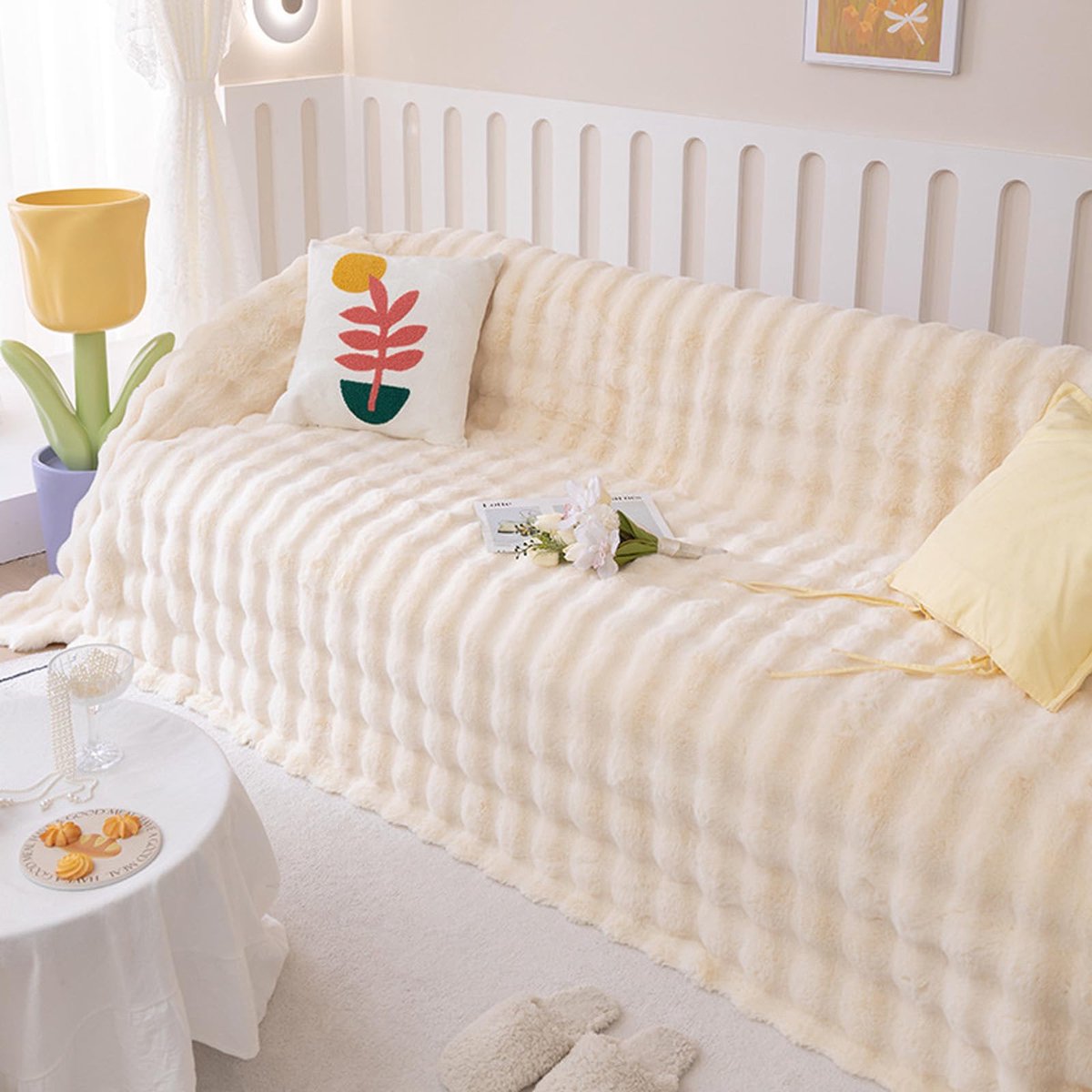 Unyqoos Fraaie Extra Zachte Fleece Deken Voor Optimaal Comfort En Warmte Op Bank Of Bed wit